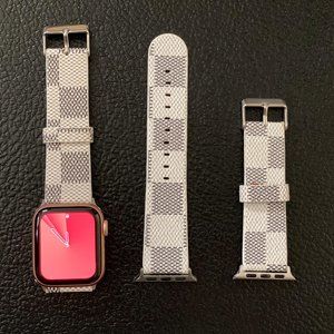 Luxury Apple Watch Band Leather Designer White Plaid 38mm 40mm 42mm 44mm Silver